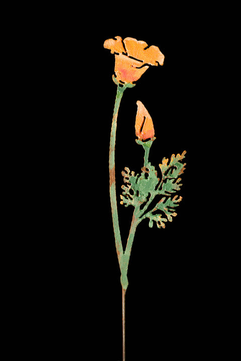 California Poppy Flower Painted Garden Pick